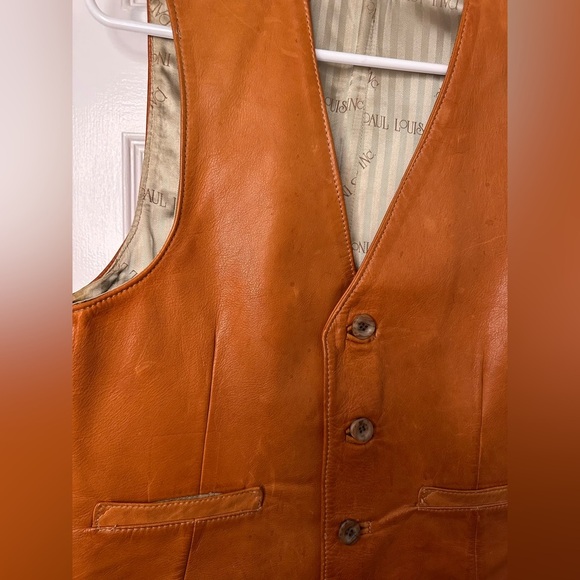 Paul Louis Inc Carmel Brown Vintage Leather Vest - Picture 5 of 9
